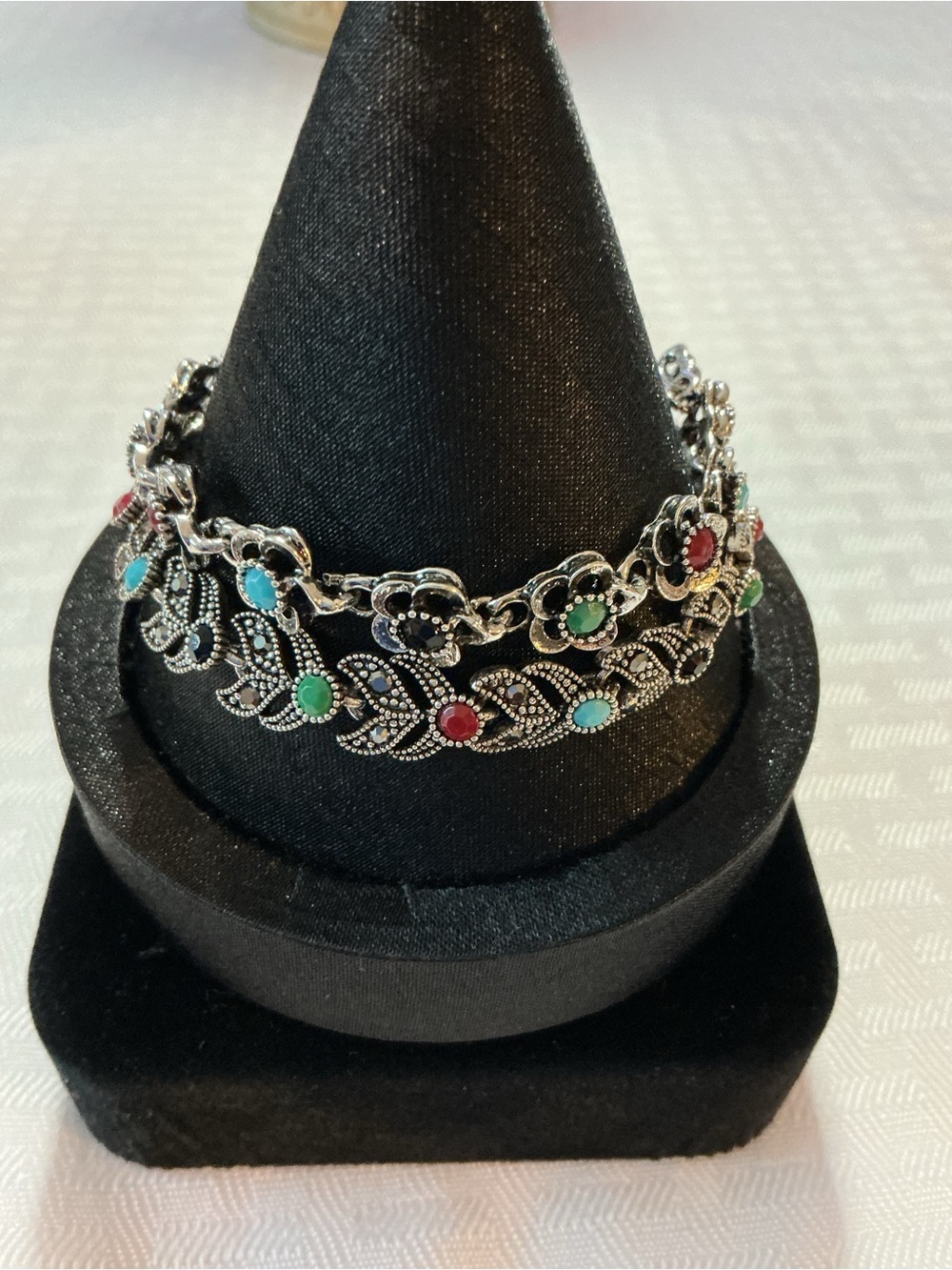 Marcasite and Art Deco Style Faux Antique Silver Tone Gemstone Bracelets (2)